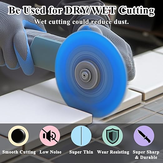 Lamoutor 3Pcs 4 Inch Glass Cutting Disc for Angle Grinder, Diamond Saw Blade, Tile Cutter Blade for Cutting Marble Glass Tile Jade Crystal（Green/Blue/Yellow）