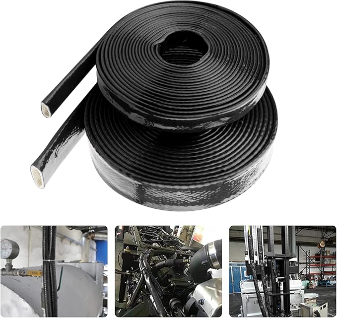 Insulation Heat Shielded Fire Thermo Armor Fire Sleeve Silicone Coated Fiberglass Heat Protection for Automotive Hose Lines & Electrical Wiring-（Black 1" ID x3.3FT）