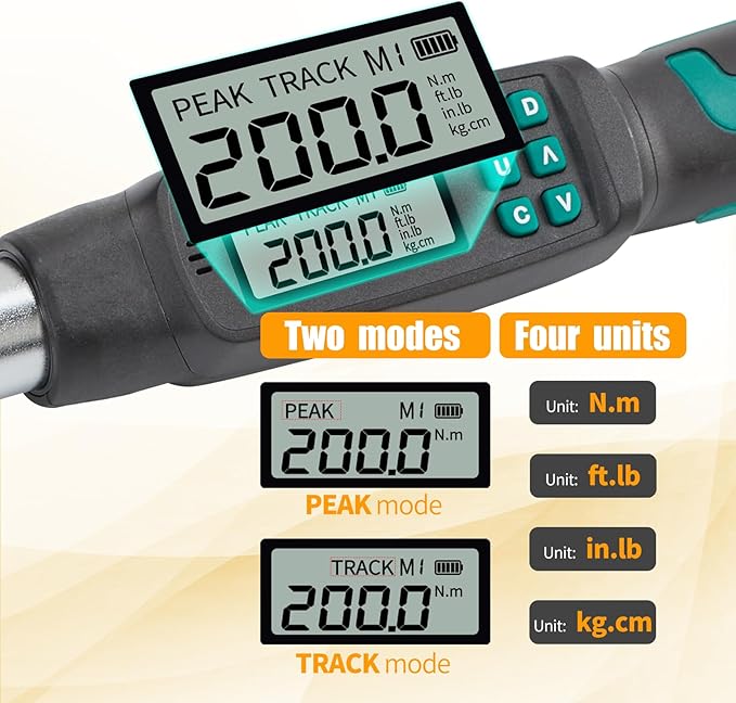 1/2" Drive Digital Torque Wrench with 10-200Nm (7.4-147ft-lb) Range, ±2% Calibrated Accuracy, Smart LED & Buzzer Duo-Alert, and Memory Function for Reliable Automotive, Car, and Truck Lug Nuts