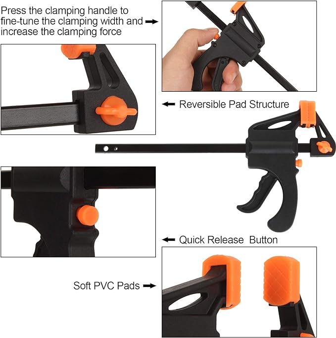 4 Inch Bar Clamps for Woodworking, 8 Pack Quick Grip Clamps Trigger Clamp One Handed Ratchet Clamp, Mini Small Bar Clamp for Craft