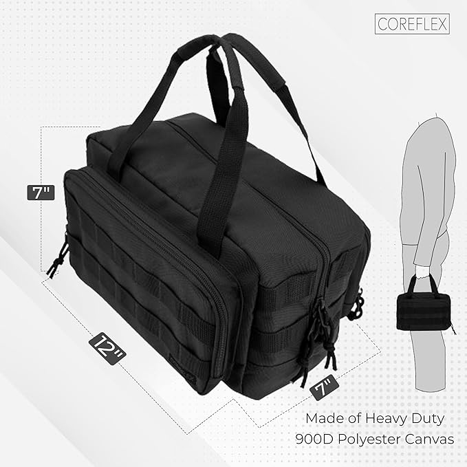 Coreflex Heavy Duty 12-Inch Multi-Purpose Tool Bag - Tactical, EDC, Range, Work Bag for Mechanics, Electricians, Carpenters, Builders, Plumbers - 12" X 7" X 7" (Black)