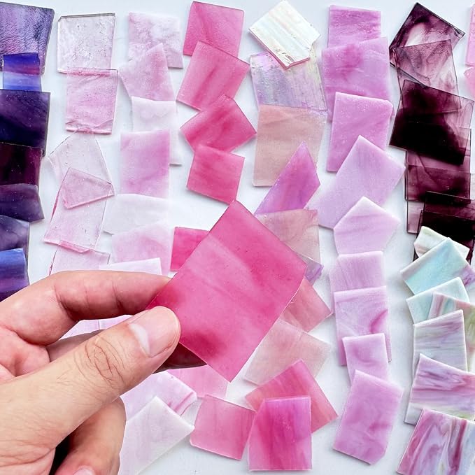 ILLUCKAI 2.2lb Pink Stained Glass Scraps, Irregular Stained Glass Sheets - Image 3