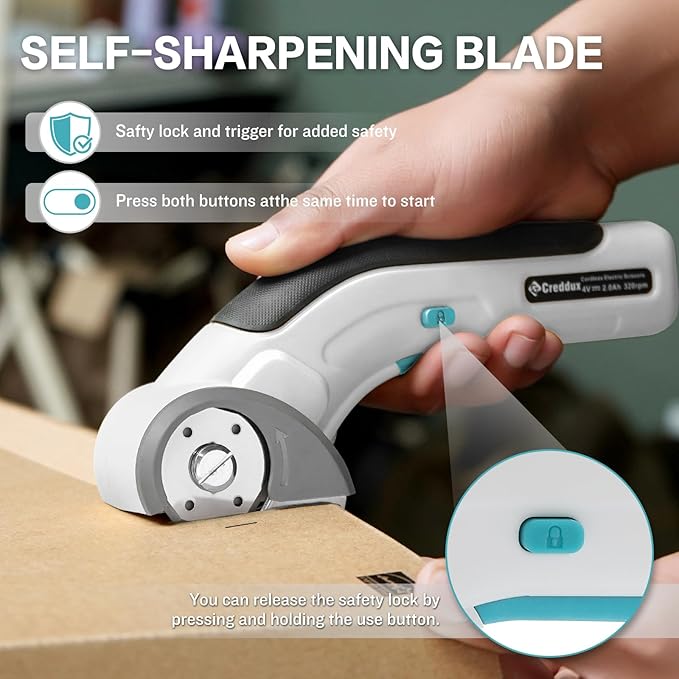 Electric Box Cutter, Cordless Electric Scissors With Safety Lock, USB Rechargeable Cardboard Cutter for Packages Leather Plastic（White）
