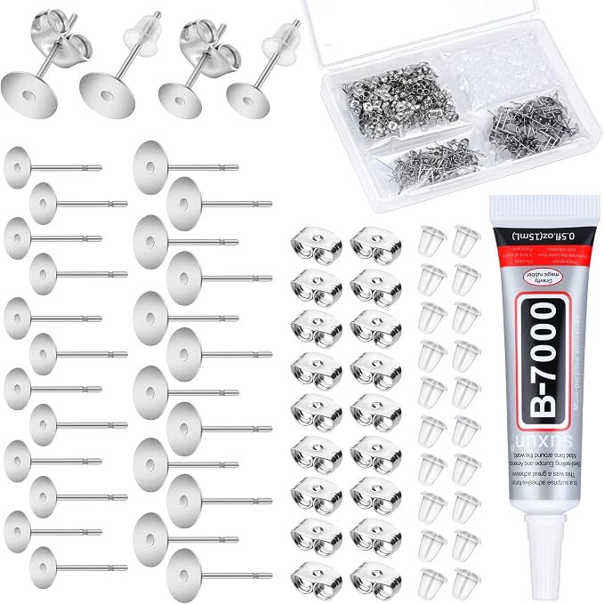 Anezus Jewelry Glue With 600pcs Stainless Steel Earring Posts and Backs by anezus