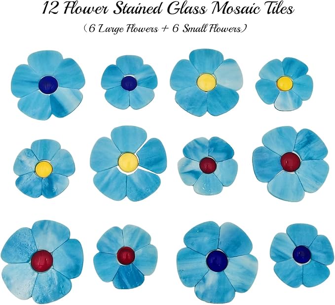 Esweny 12 Flower Stained Glass Mosaic Tiles - Image 4