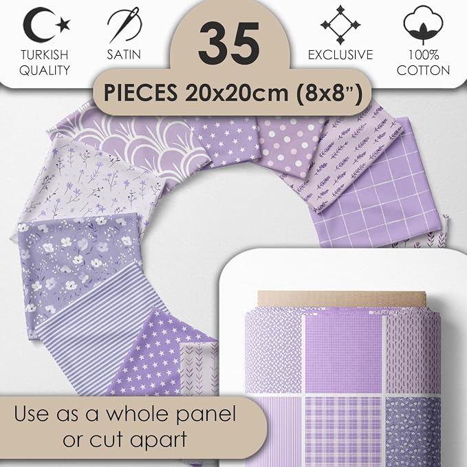Cotton Satin Patchwork Fabric Panel – 35 Designs, 20×20 cm Squares, Single - Image 2