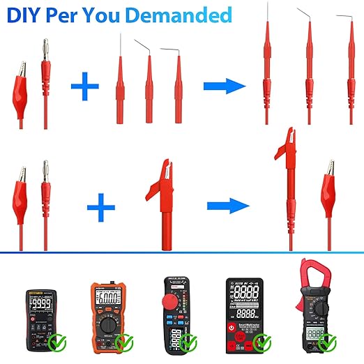Linkstyle 25PCS Back Probe Kit, Multimeter Back Probes Pin, Banana Plug to Alligator Clip Electrical with Wires, Automotive Test Leads Kit