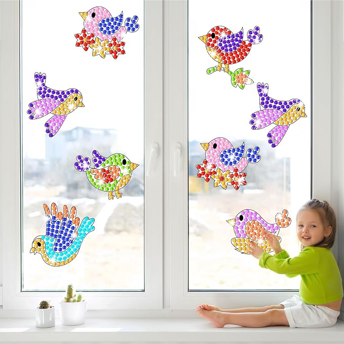 Qyeahkj 6 Pcs Spring Bird Arts Crafts DIY Summer Gem Diamond Suncatcher Crafts - Image 5