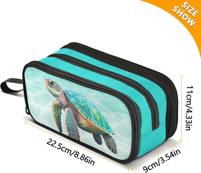 Sea Turtle Teal Pencil Case Box Boys Girls Large Pencil Pouch - Image 7