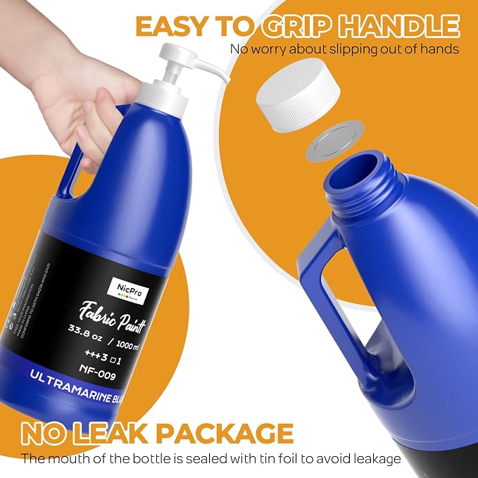 Nicpro Blue Fabric Paint with Pump, 33.8 fl oz Large Fabric Paint - Image 2