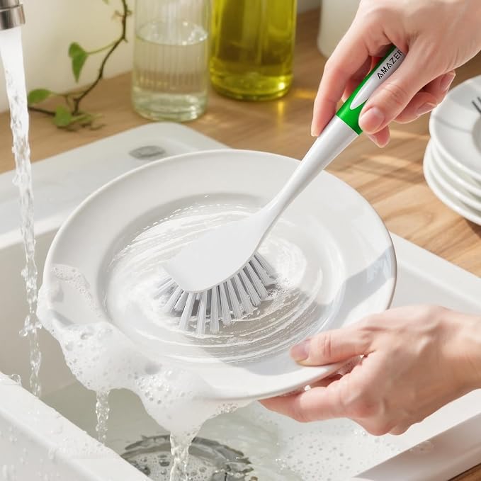 Amazer Dish Brush with Handle, 2 Pack Kitchen Scrub Brushes with Built-in - Image 8
