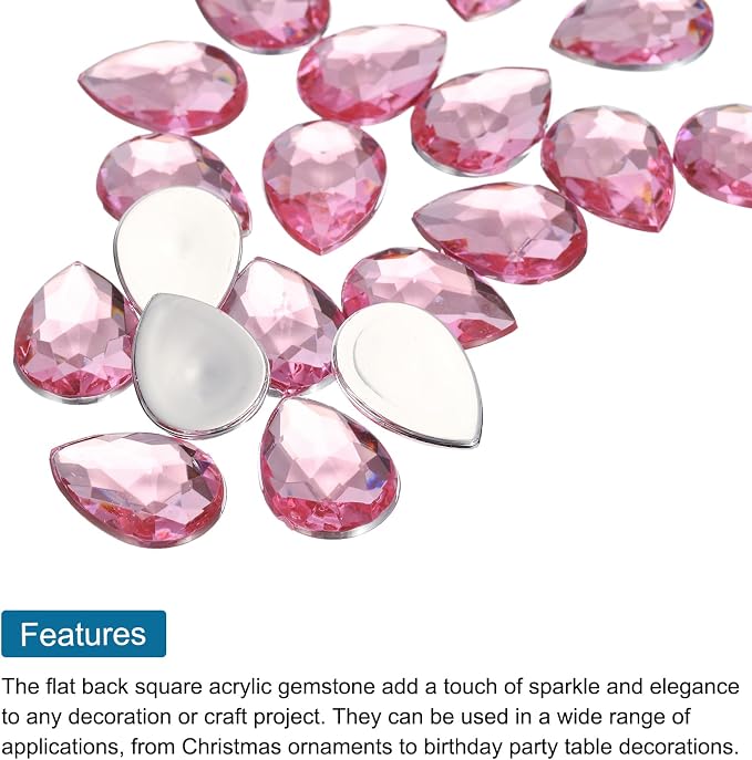 MECCANIXITY 50PCS Flat Back Acrylic Teardrop Gems 18x25mm Artificial Rhinestones - Image 4