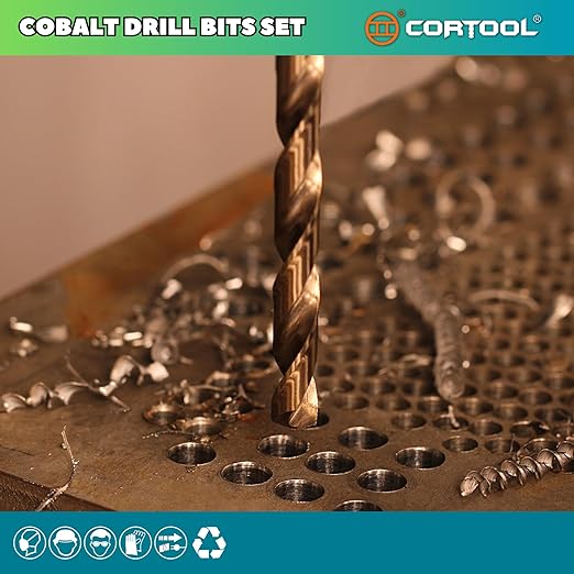 5/16 inch Cobalt Drill Bits (12Pcs), M35 HSS Metal Jobber Length Twist Drill Bit Set for Hard Metal, Stainless Steel, Iron, Copper, Aluminium, Brass, Plastic & Wood