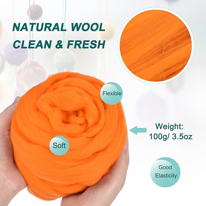 uxcell Needle Felting Wool, 3.5 Oz Nature Fibre Wool Yarn Roving - Image 2