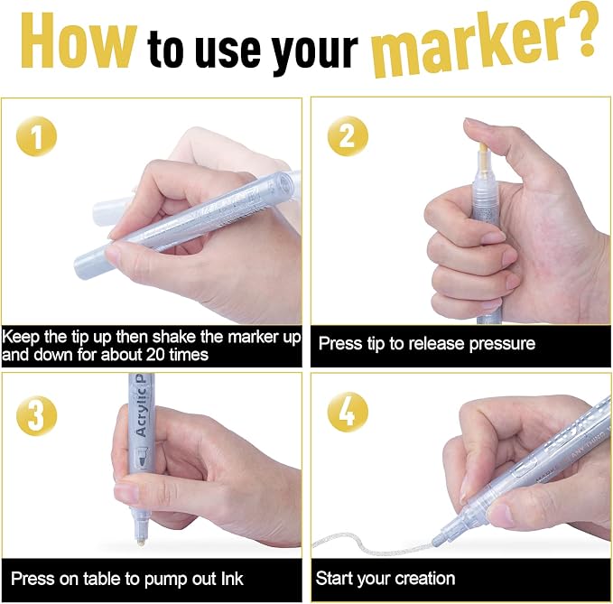 AKARUED Silver Acrylic Paint Markers, 8 Pack Acrylic Silver Paint Pen Sets - Image 4