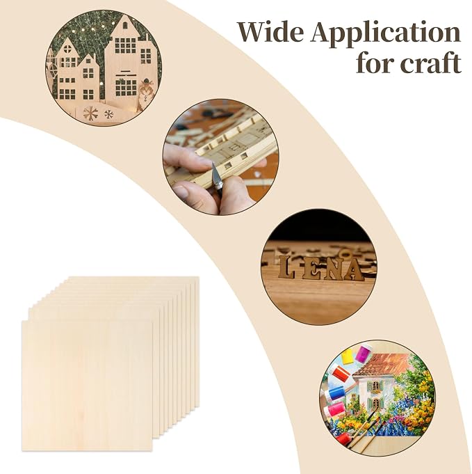 Balsa Wood, Plywood Sheet, Unfinished Basswood Blank, 12×12×1/16 in, Paint; - Image 7