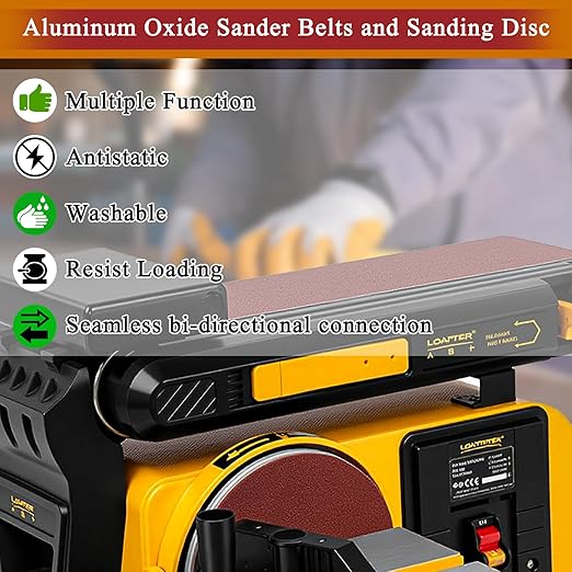 4 x 36 Inch Alumina Sanding Belts (80/120/150/240/400 Grits) and 6 Grits 6-Inch Self Stick No Hole Sanding Disc 11PCS Set for Aluminum Oxide Sanders, Sandpaper for Wood Metal Stainless Steel
