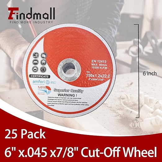 25 Pack 6" x.045 x7/8" Cut-Off Wheel - Metal & Stainless Steel Cutting Discs