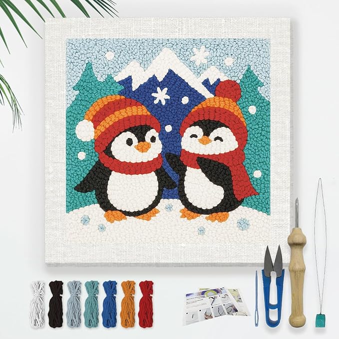 DOODLREAM Christmas Penguins DIY Punch Needle Embroidery Kit by Doodlream
