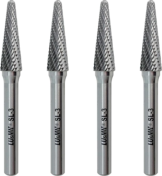 SL-3 Tungsten Carbide Burr Rotary File, Taper Shape Double Cut, 4pcs by LU&MN