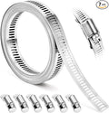 Hose Clamps, DIY 8.5 FT Metal Strap + 6 Fasteners, Hose Clamps Stainless Steel, Large Adjustable Hose Clamp Pipe Clamp for Pipe Automotive Mechanical Applications