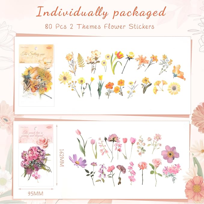 80 Pieces Natural Scrapbooking Stickers, Self-Adhesive Flower Stickers - Image 2