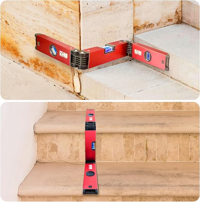 Folding Level, 3 Sections Foldable Measuring Tool for Various Corners Stairs, Accurate Multi-Angle Measurement Magnetic Aluminum Alloy Portable Level (35inch)