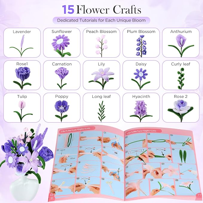Funtopia Pipe Cleaner Flowers, Pipe Cleaner Flower Kit - Image 4