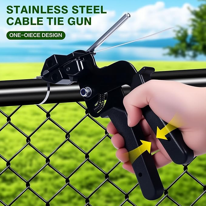 Metal Zip Ties with Stainless Steel Cable Tie Gun, Special Tool For Fastening and Cutting Steel Zip Ties, 100pcs 11.8in Uv Resistant chain link fence Parts For Fence Exhaust Pipe Outdoor