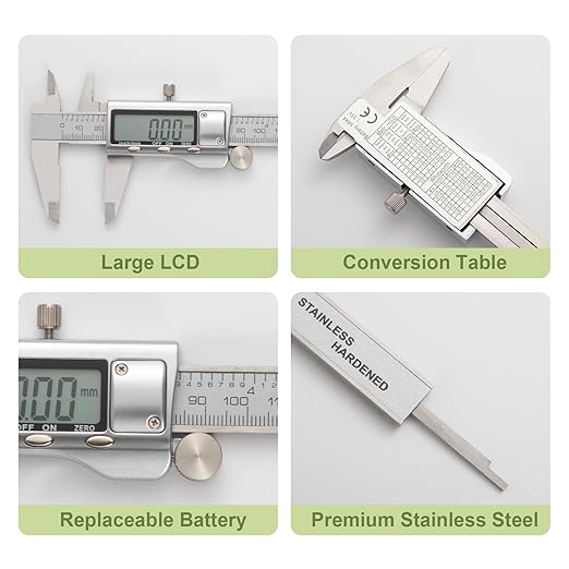 All-Metal Digital Caliper 0-6"Measuring Tool, Micrometer Caliper with Auto-Off Feature, Interchangeable Between inches and millimeters for DIY/Household and 3D Printing