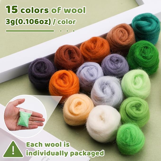 Mayboos 15 Colors Felting Wool, Wool Yarn Roving, Spinning Wool Roving - Image 2