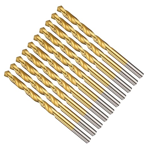 Drill Bit, 13/64" Cutting Diameter (5.159mm), 4241 HSS TiN Coated 118° Cutting Angle Versatile Jobber Bits - (Applications: for Drilling Plastic Wood Soft Thin Metal), 10-Pieces