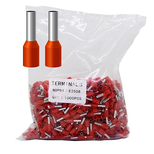 Fidioto AWG14 Wire Ferrules Terminals Kit, 1000pcs AWG14 Wire Insulated Cord Pin Ends Terminals for Electric, Industrial, Chemical Industry, Power Control System, etc. (Red-1000PCS-14AWG)
