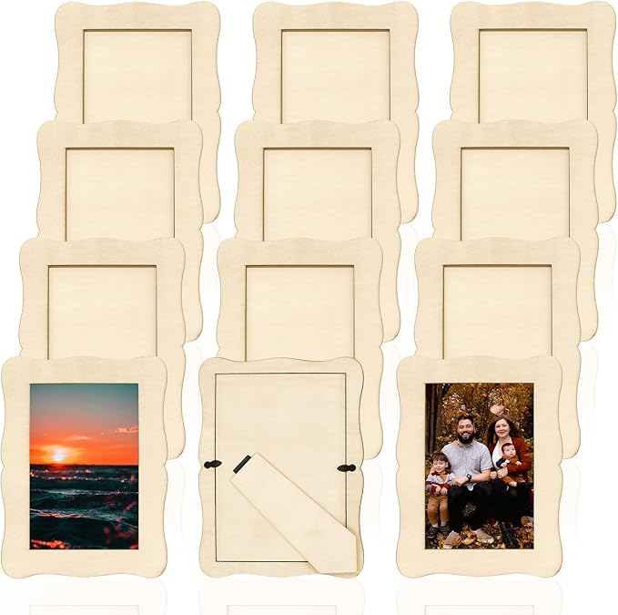 RYKOMO 12 Pieces DIY Wooden Picture Frames, Unfinished Solid Wood Photo Picture by RYKOMO