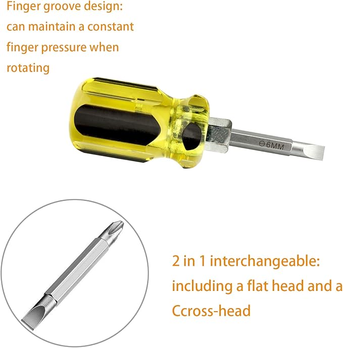 Buspoll Stubby Magnetic short Screwdriver with Phillips and Flat Heads - Perfect for DIY Repairs