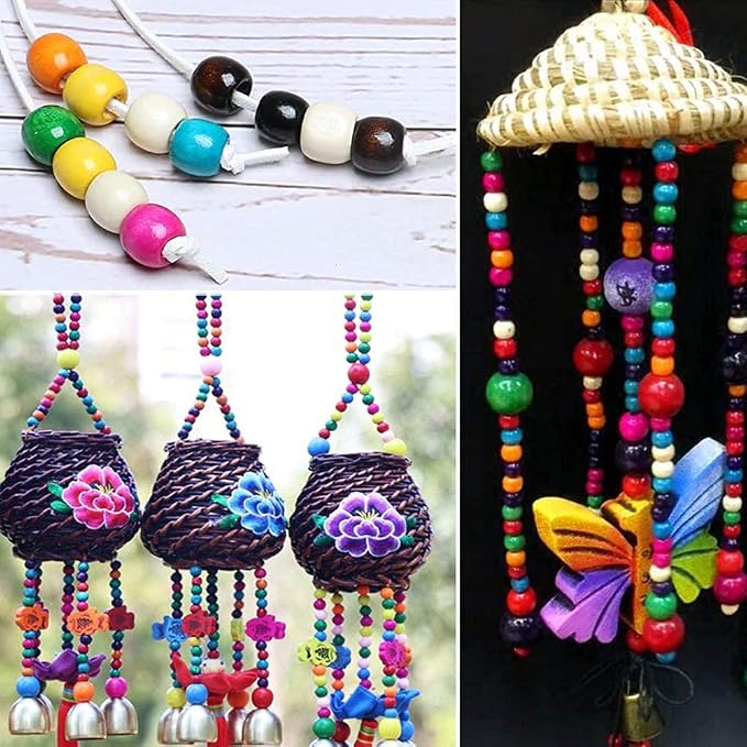 200Pcs Large Hole Wood Beads, BetterJonny Assorted Color Wooden Beads Hair - Image 2