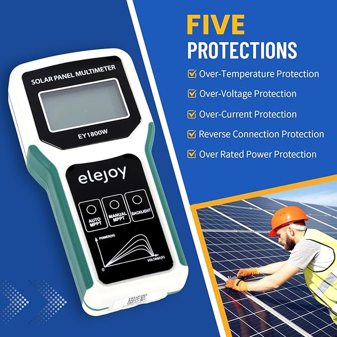 1800W Solar Panel Tester MPPT Photovoltaic Multimeter & Watt Meter Smart Portable Tool for Solar PV Panel Data & Troubleshoot Measures Power Output, Performance, and Open Circuit Voltage
