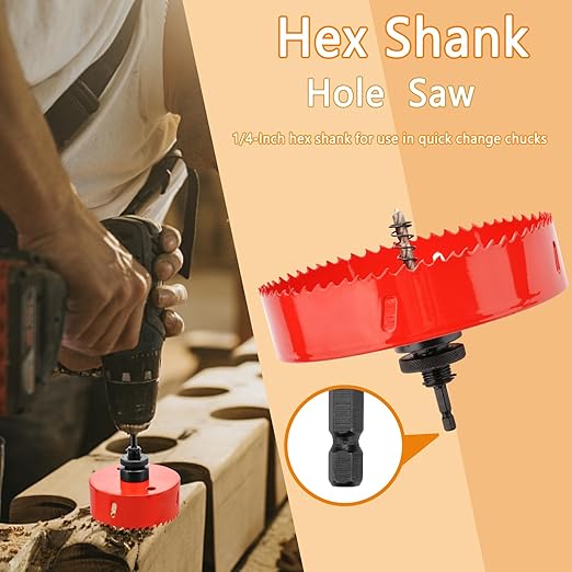 Hole Saw Heavy Duty bit Hex Shank,Hole Saw HSS with Arbor Bi-Metal & Heavy Duty Hole Saw Cutter for Wood Corn Hole Boards Plastic Drywall (φ130)