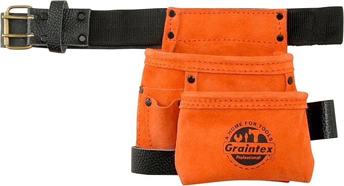 Graintex 4 Pocket Children Tool Pouch Suede Leather with Leather Belt and Hammer Loop