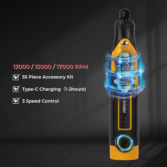 3.6V Cordless Mini Grinder Tool with Battery |55 Piece Accessory Kit (Diamond Burrs, Cut-Off Wheels, Buffing Wheels, Sanding Drums) for Engraving, Polishing, Cutting| Angle Grinder Set
