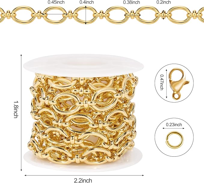 6.5 FT Bright Gold Chains for Jewelry Making Oval Circle Chain Link | Stainless - Image 4