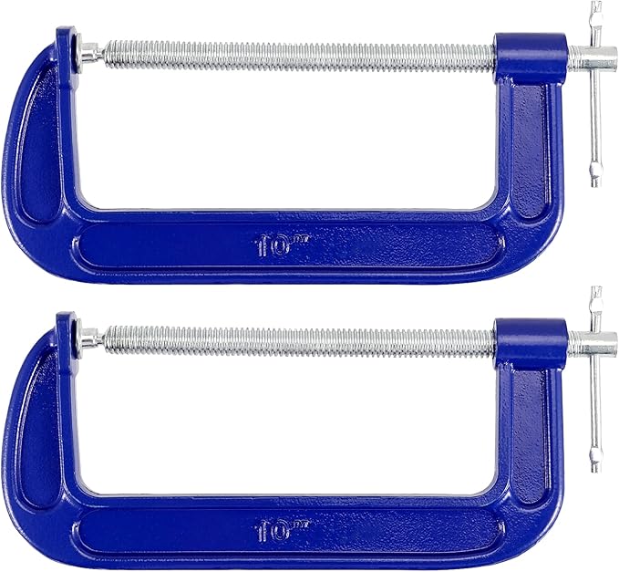 2 Pack C-Clamp, Malleable Iron C-Clamps, Heavy Duty C-Clamp T-Bar Handle for Woodworking, Metalworking, 8.6 Inch Max Jaw Opening, 3.7 Inches Throat Depth
