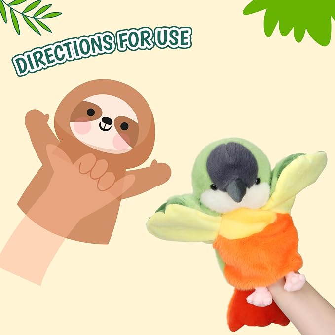 Easfan Green Parakeet Parrot Hand Plush Puppet Cute Bird Interactive - Image 4