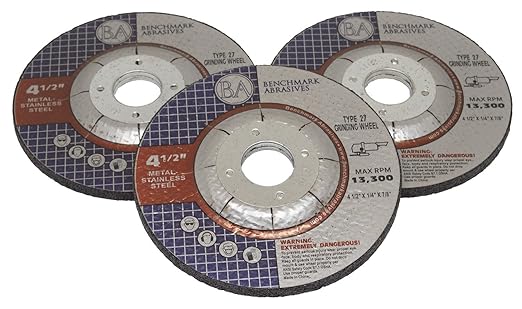 Benchmark Abrasives Grinder Cut Off Wheels 4 1/2 Inch Aluminum Oxide Depressed Center Thin Type 27 for Metals, .045" Thick 7/8" Arbor, Angle Grinder Cutting Disc, Grinding Cutting Wheel - 15 Pack