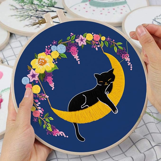 Louise Maelys 3 Sets Cat Moon Embroidery Kits - Image 4