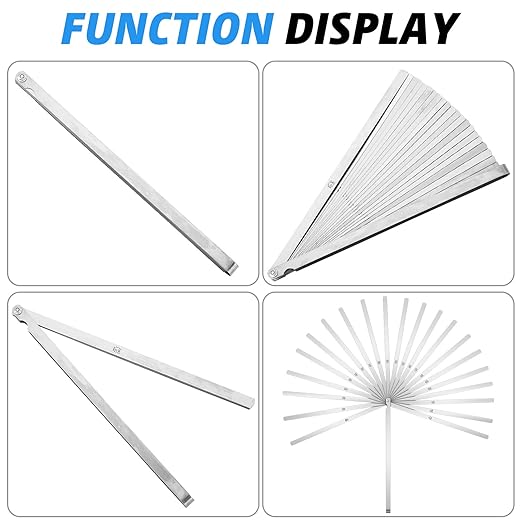 Tigeen 2 Pcs 25 Blade Long Feeler Gauge Set 0.038-1.02mm, Stainless Steel Feeler Gauge Dual Marked Metric and Imperial Measuring Tool, Silver for Guitar, Spark Plug, Piston Measure
