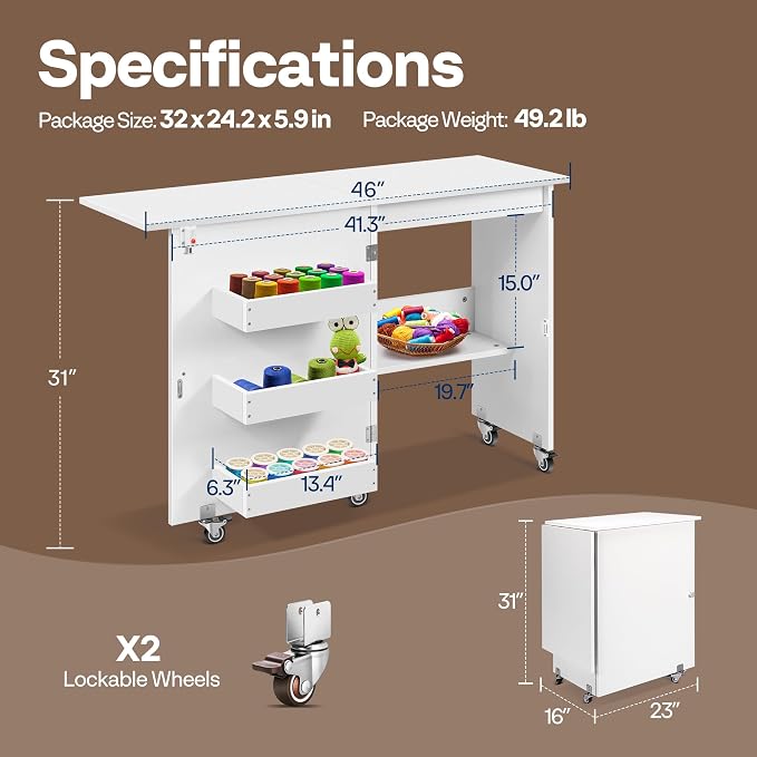 VIVOHOME Folding Sewing Table for Sewing Machine, Sewing Desk - Image 5