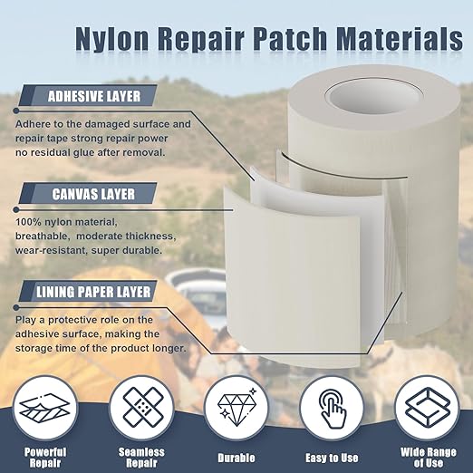 7.9x3.9 inch 12 PCS Nylon Repair Patch Nylon Repair Tape Self Adhesive Fabric Tapes Outdoor Camping Gear Fabric kit for Tent, Umbrella, Down Jackets, Sleeping Bag, Knapsack（Army Green）
