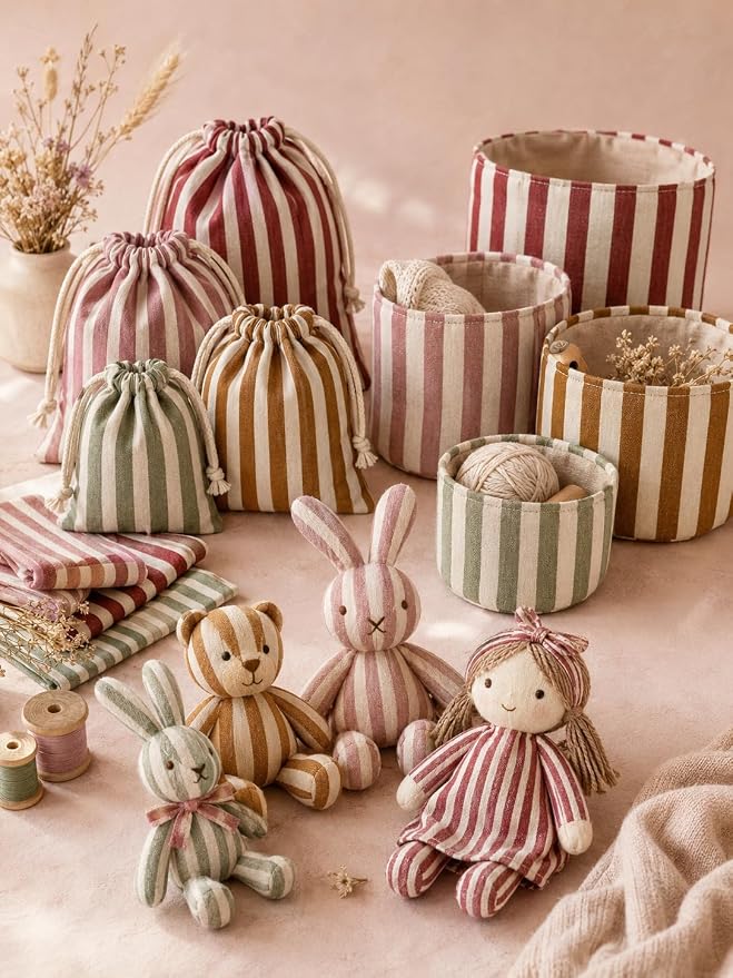 Striped Cotton Fabric Bundle, 5 Coordinating Stripe Fabric Panels, 23.6 x 11.8 - Image 8