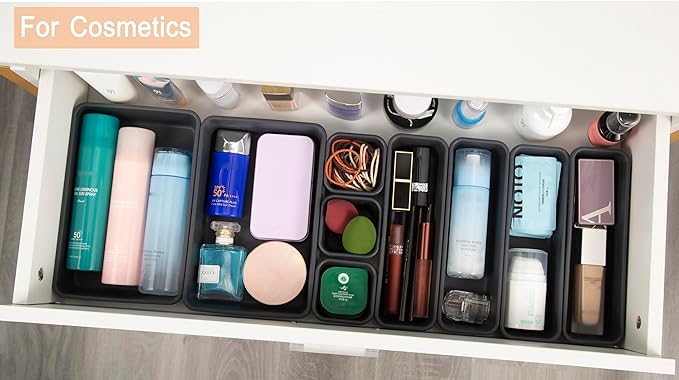 25 PCS Interlocking Desk Drawer Organizer Separator for Office,Bathroom,Kitchen,Makeup,Tool（4 Sizes）